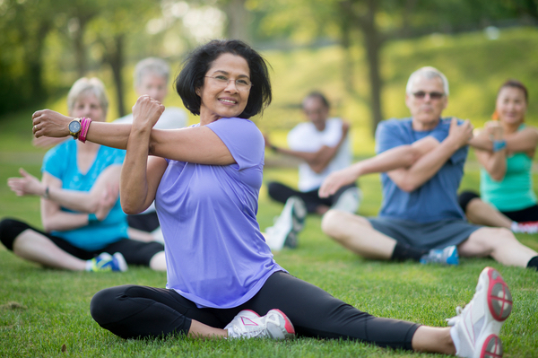 Adults stretching